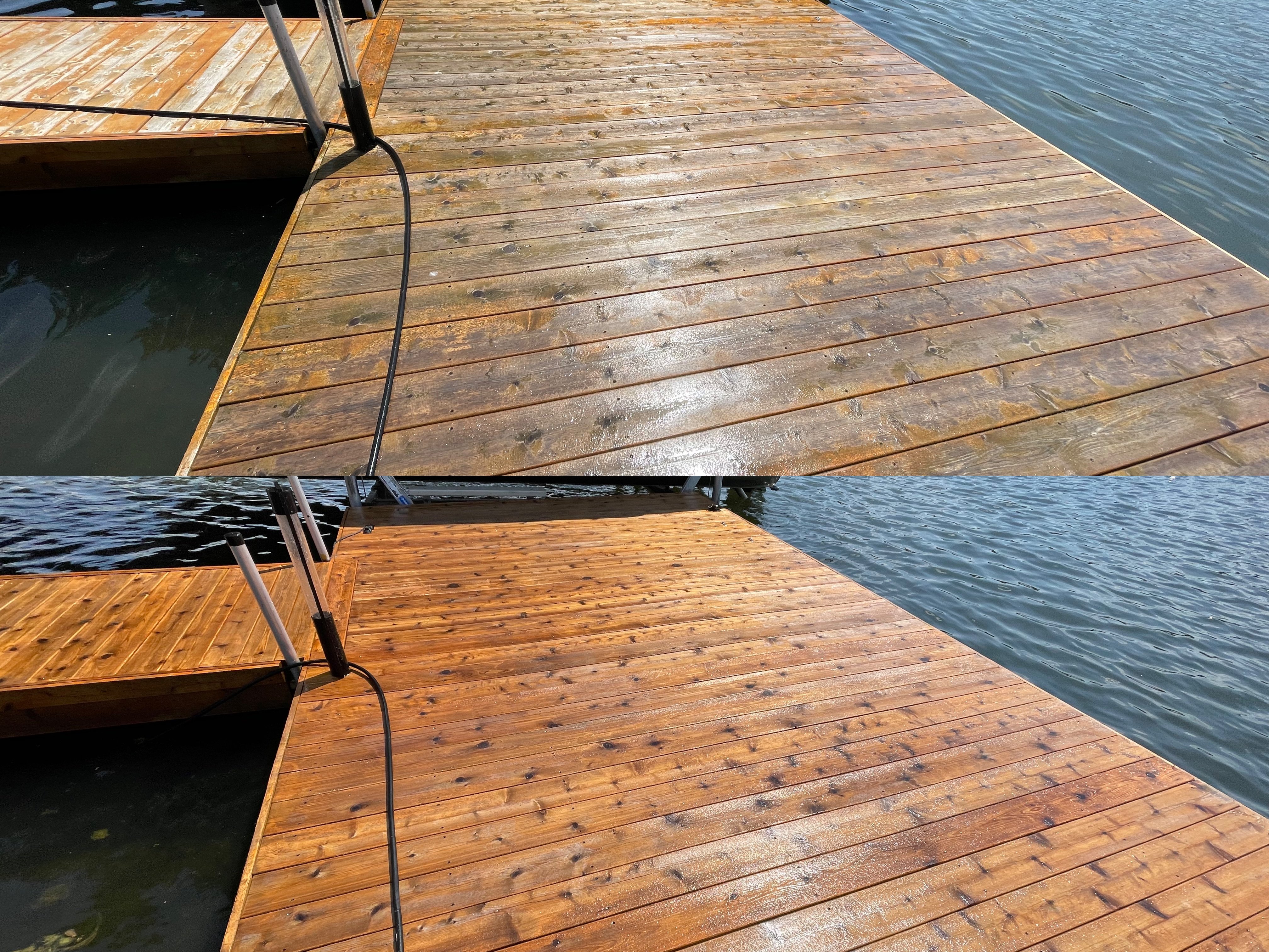 Wood Dock Cleaning Before & After
